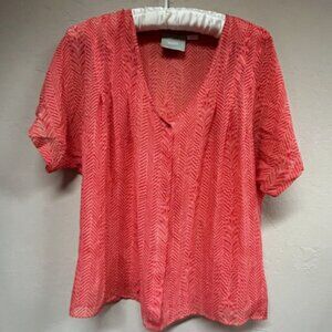 Anthropologie Maeve Women Top Button Front Silk Blouse Herringbone Orange Medium